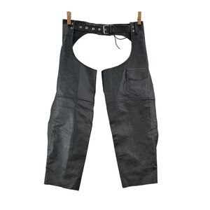 Unbranded Leather Chaps Mens Small Black Biker Motorcycle Riding‎ Gear Pocket S